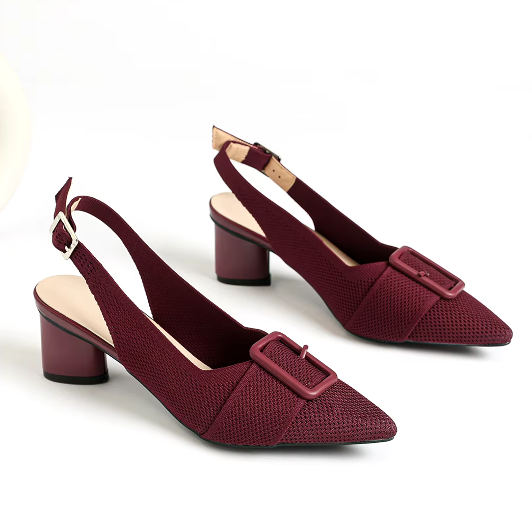 Slingback Salto Bloco Malha Tricô Confortável - Isabella