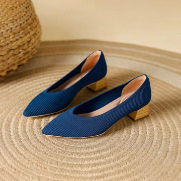 Scarpin Salto Bloco Confortável em Malha Tricô - Tania