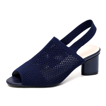 Sandália Peep Toe Salto Bloco Malha Tricô Confortável - Izabel