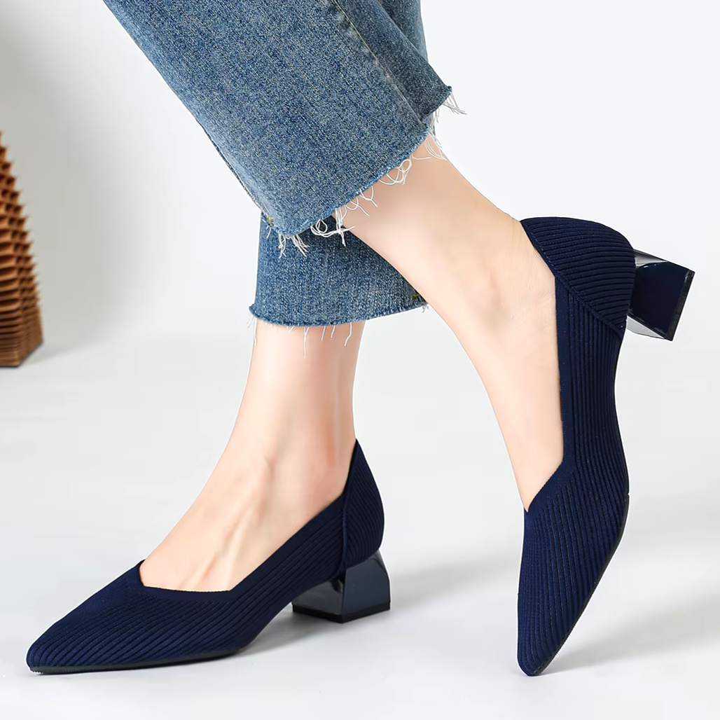 Scarpin Salto Bloco Confortável em Malha Tricô - Scarlett