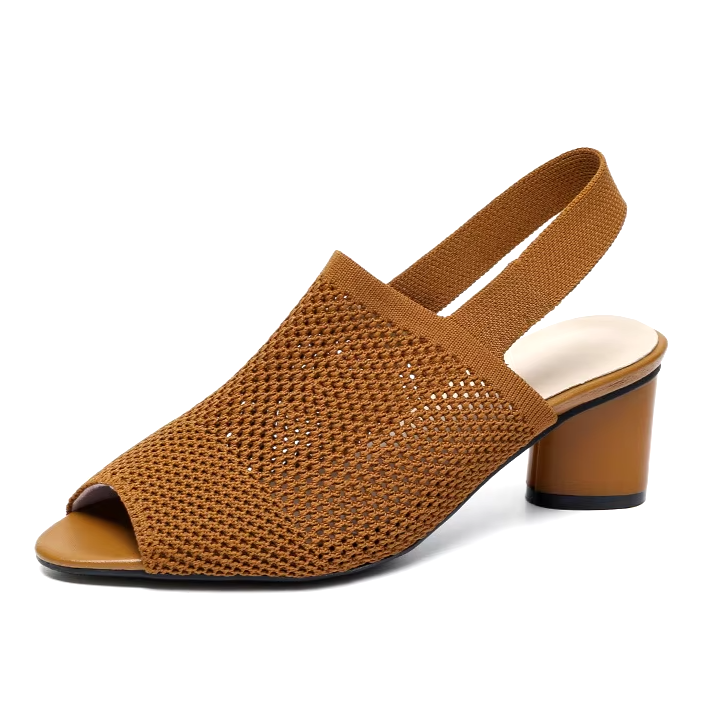 Sandália Peep Toe Salto Bloco Malha Tricô Confortável - Izabel