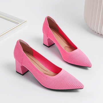 Scarpin Salto Bloco Confortável em Malha Tricô - Alice