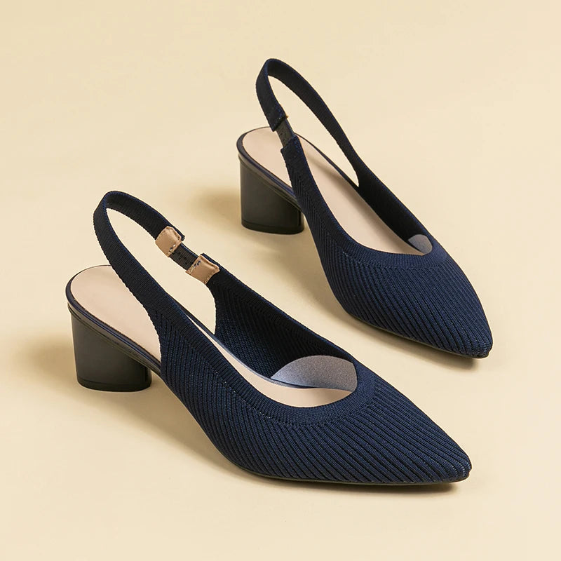 Slingback Salto Bloco Malha Tricô Confortável - Audrey