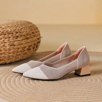 Scarpin Salto Bloco Confortável Malha Tricô - Judith