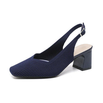 Slingback Salto Bloco Malha Tricô Confortável - Glenna
