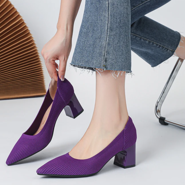 Scarpin Salto Bloco Confortável em Malha Tricô - Alice
