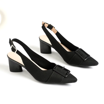 Slingback Salto Bloco Malha Tricô Confortável - Isabella