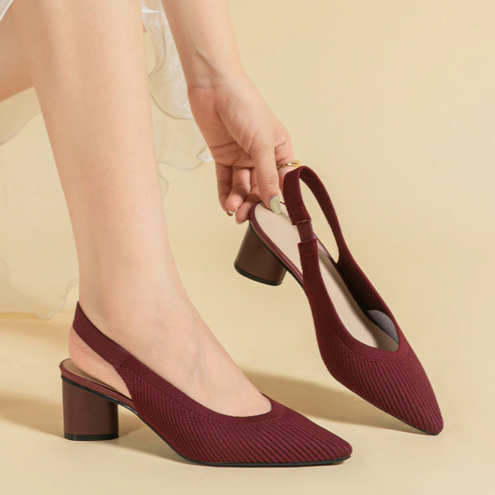 Slingback Salto Bloco Malha Tricô Confortável - Audrey