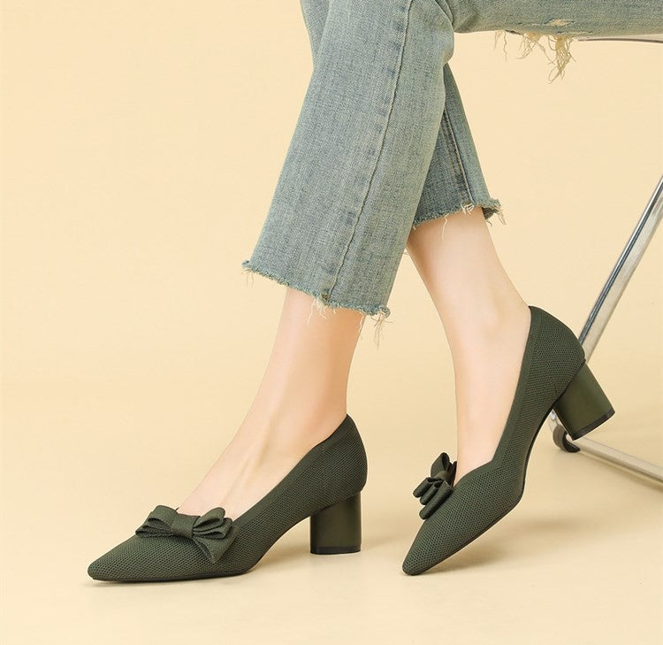 Scarpin Salto Bloco Confortável em Malha Tricô - Mabel