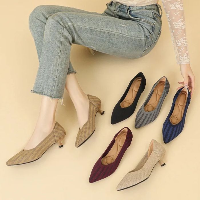 Scarpin Salto Kitten Confortável em Malha Tricô - Cynthia