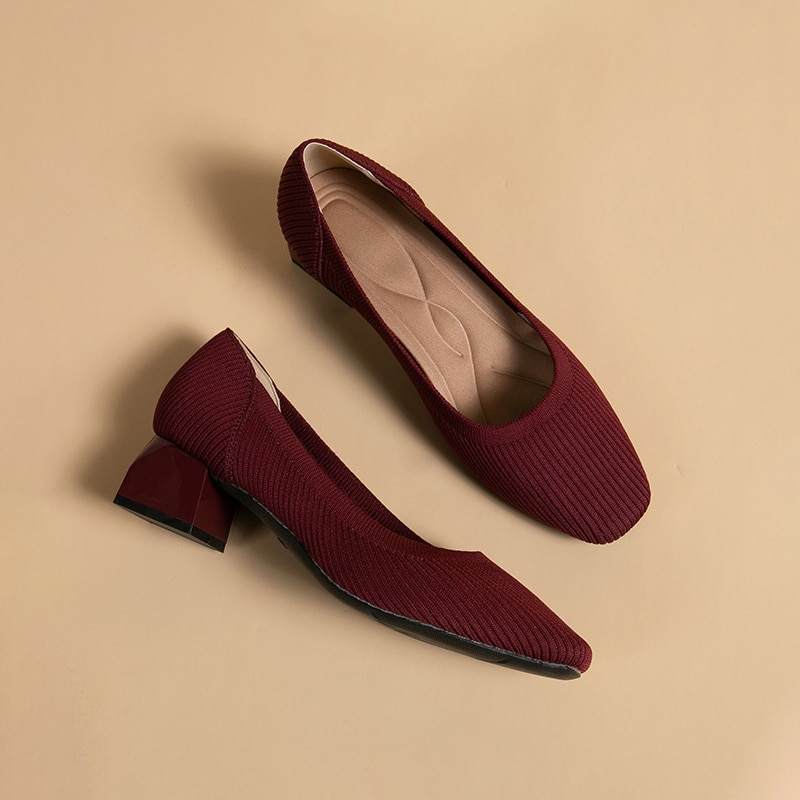 Scarpin Salto Bloco Confortável em Malha Tricô - Lena