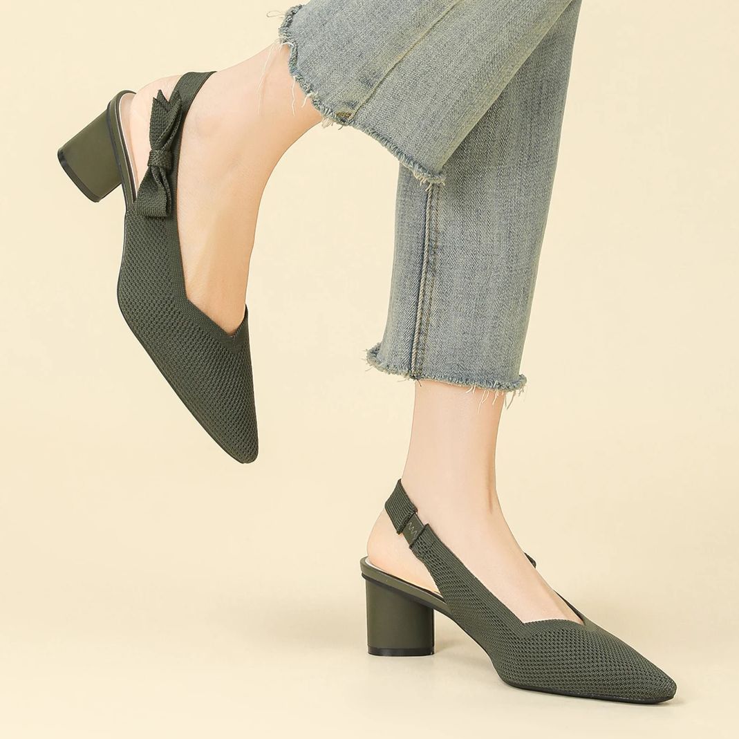 Slingback Salto Bloco em Malha Tricô Confortável – Valenne