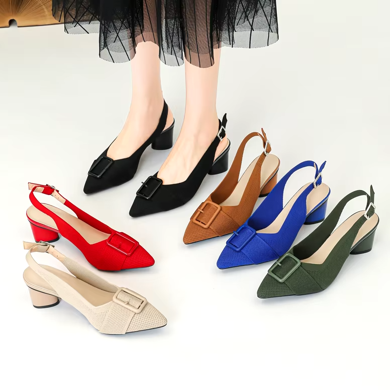 Slingback Salto Bloco Malha Tricô Confortável - Isabella