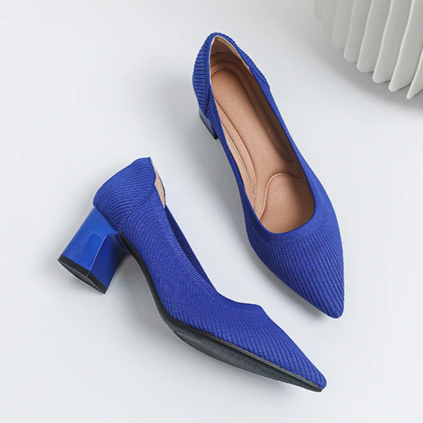 Scarpin Salto Bloco Confortável em Malha Tricô - Alice