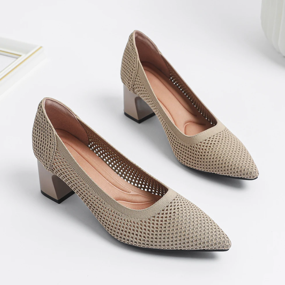 Scarpin Salto Bloco Confortável em Malha Tricô - Jade