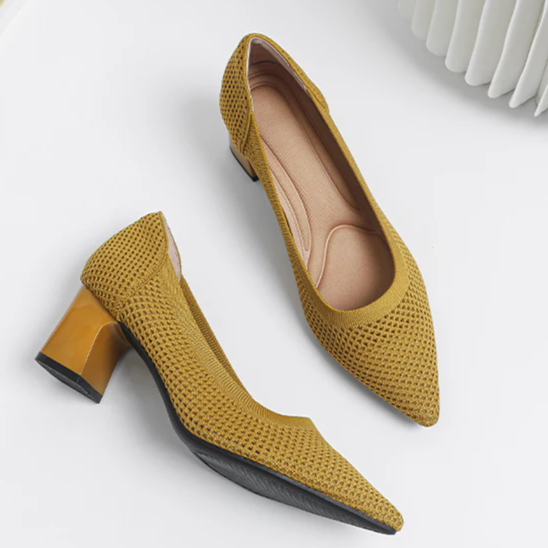 Scarpin Salto Bloco Confortável em Malha Tricô - Jade