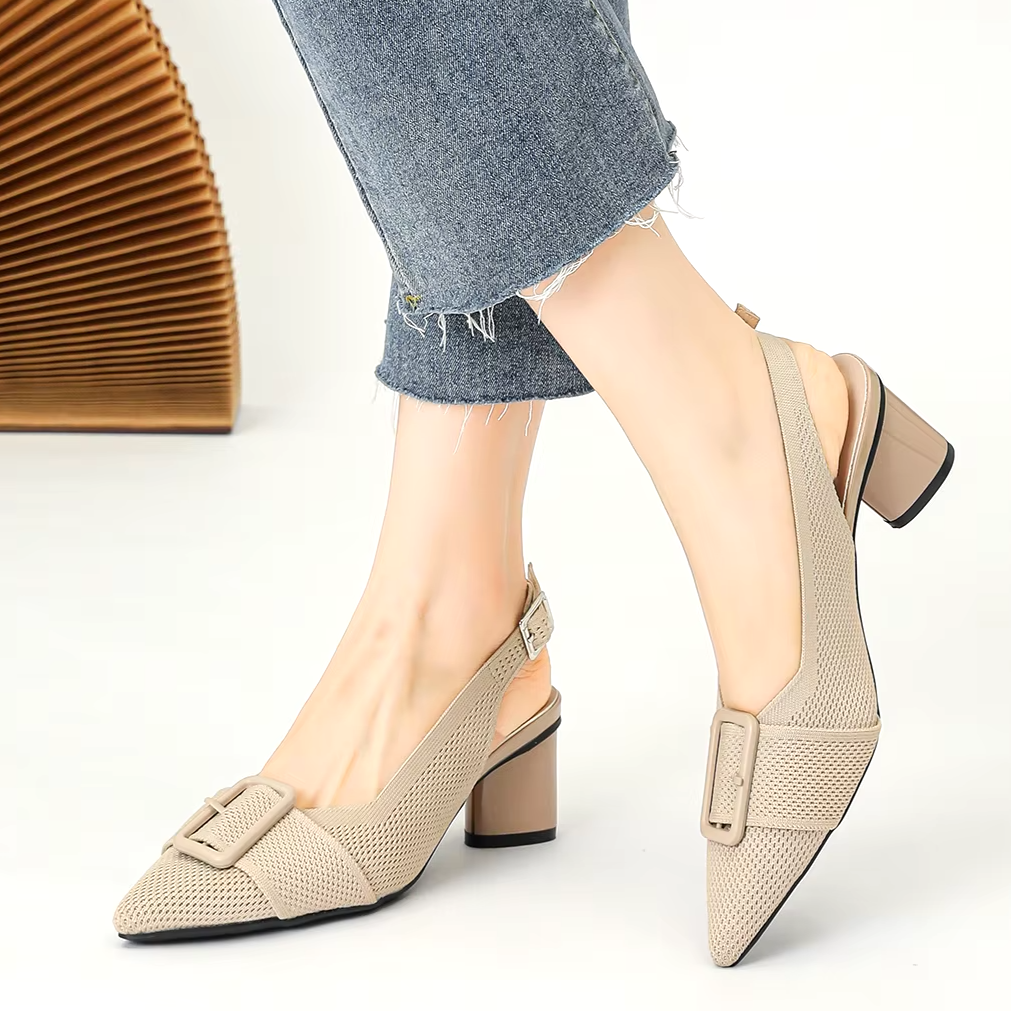 Slingback Salto Bloco Malha Tricô Confortável - Isabella