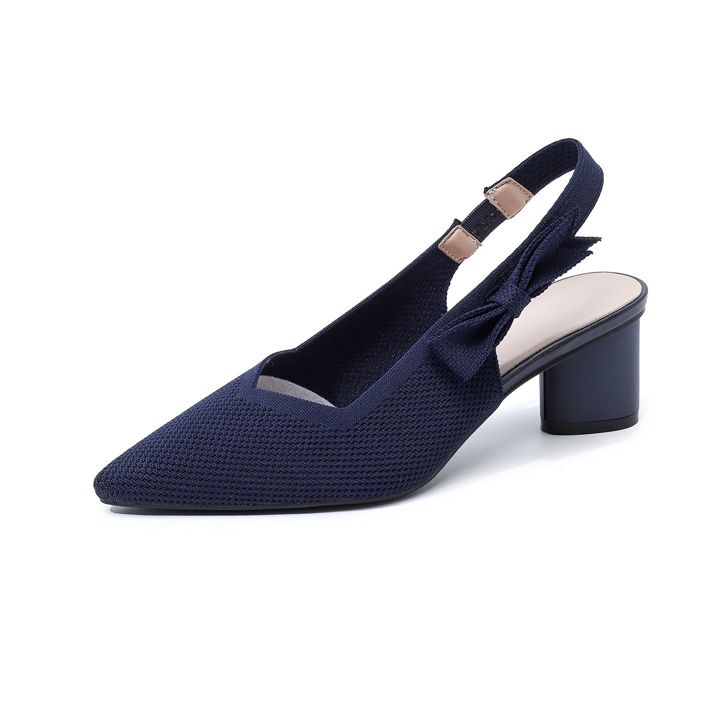 Slingback Salto Bloco em Malha Tricô Confortável – Valenne