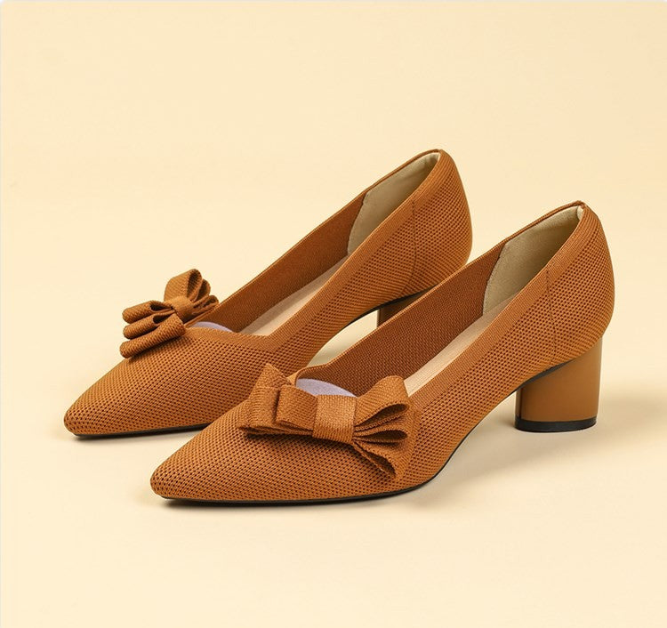 Scarpin Salto Bloco Confortável em Malha Tricô - Mabel