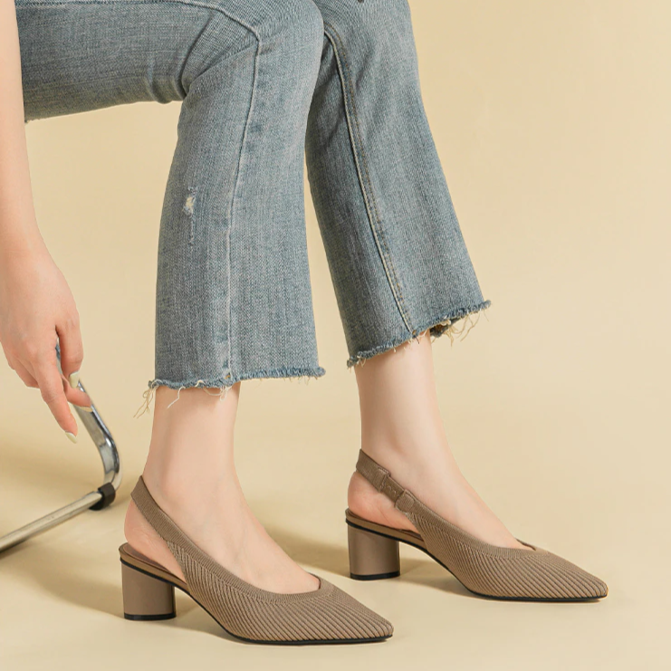 Slingback Salto Bloco Malha Tricô Confortável - Audrey