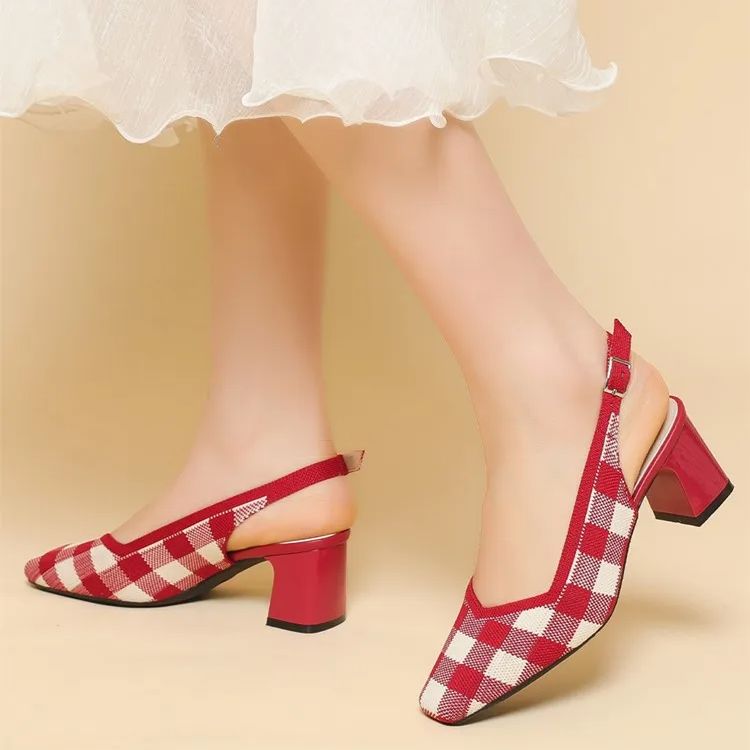 Slingback Salto Bloco Malha Tricô Confortável - Kiara