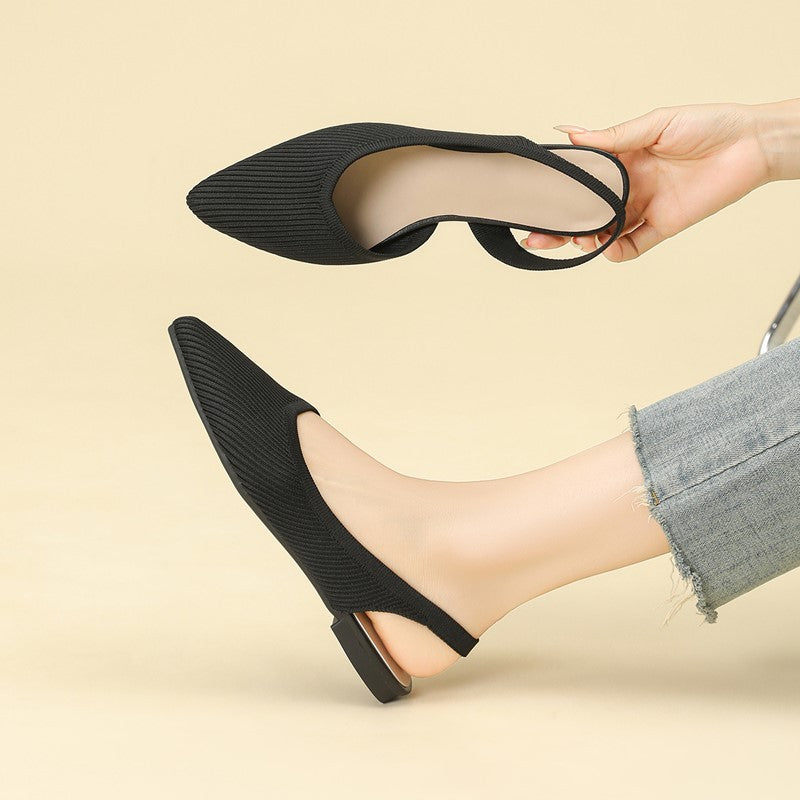 Slingback Salto Baixo Confortável em Malha Tricô  - Serena