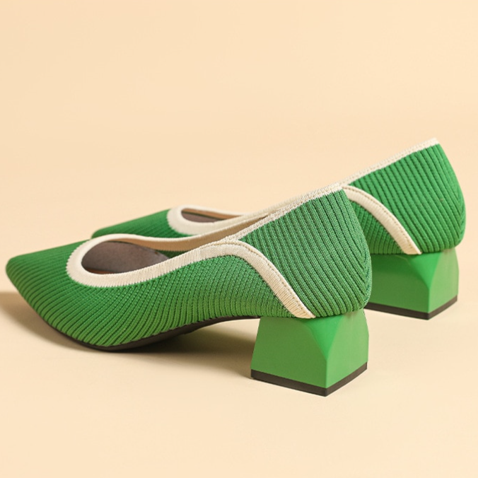 Scarpin Salto Bloco Confortável em Malha Tricô - Ariel