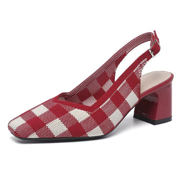 Slingback Salto Bloco Malha Tricô Confortável - Kiara