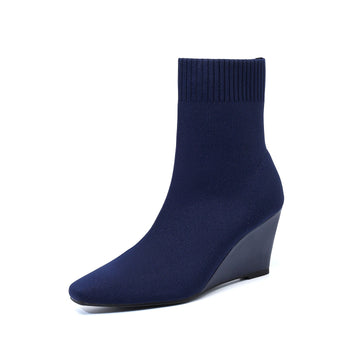 Bota Salto Cunha Confortável em Malha Tricô - Nádine