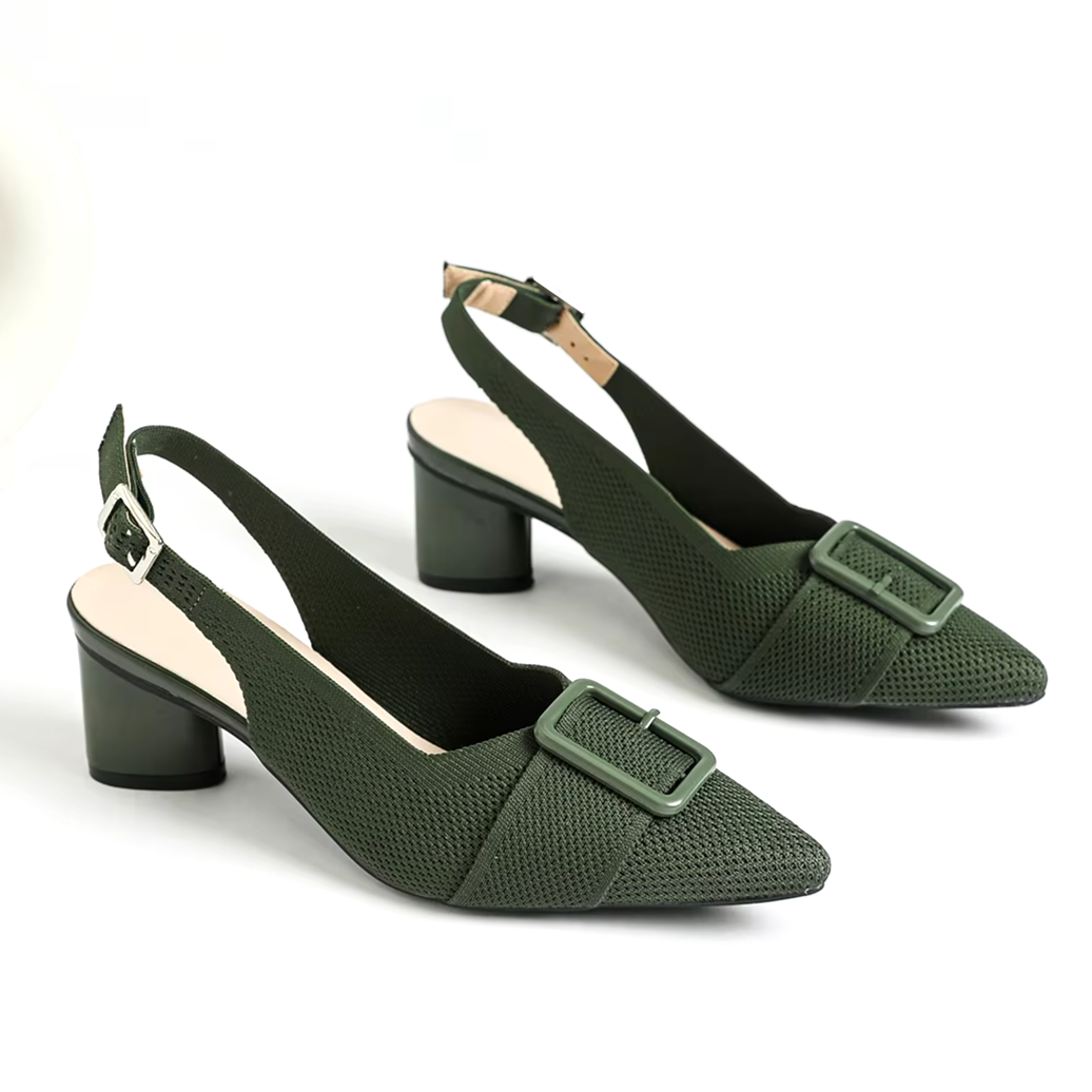 Slingback Salto Bloco Malha Tricô Confortável - Isabella