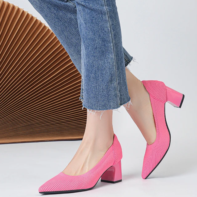 Scarpin Salto Bloco Confortável em Malha Tricô - Alice