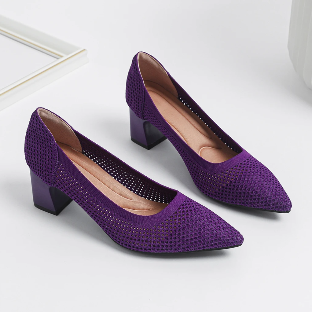 Scarpin Salto Bloco Confortável em Malha Tricô - Jade
