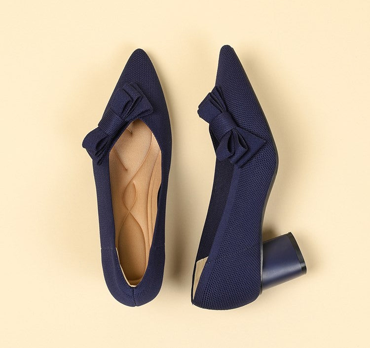 Scarpin Salto Bloco Confortável em Malha Tricô - Mabel