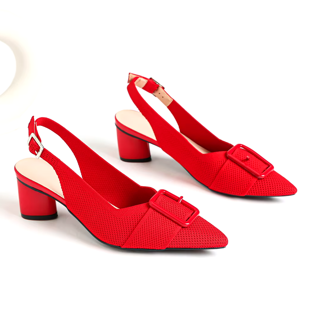 Slingback Salto Bloco Malha Tricô Confortável - Isabella