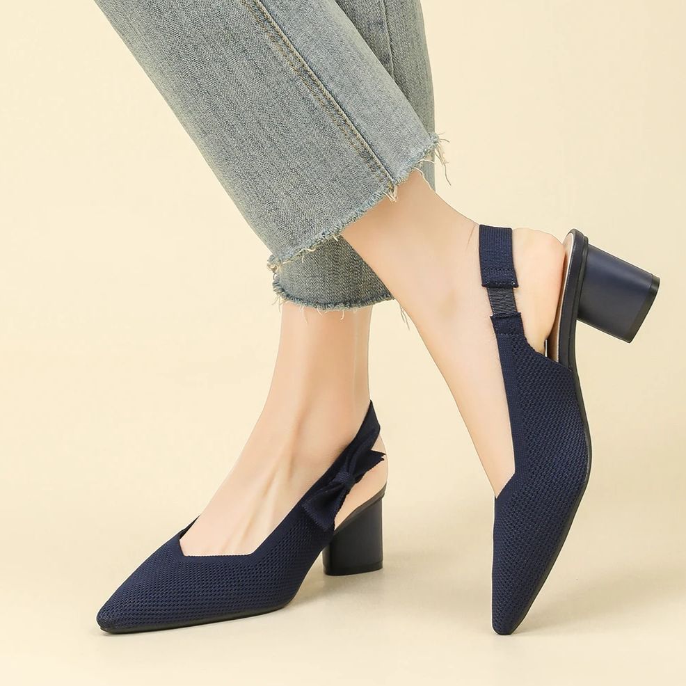 Slingback Salto Bloco em Malha Tricô Confortável – Valenne