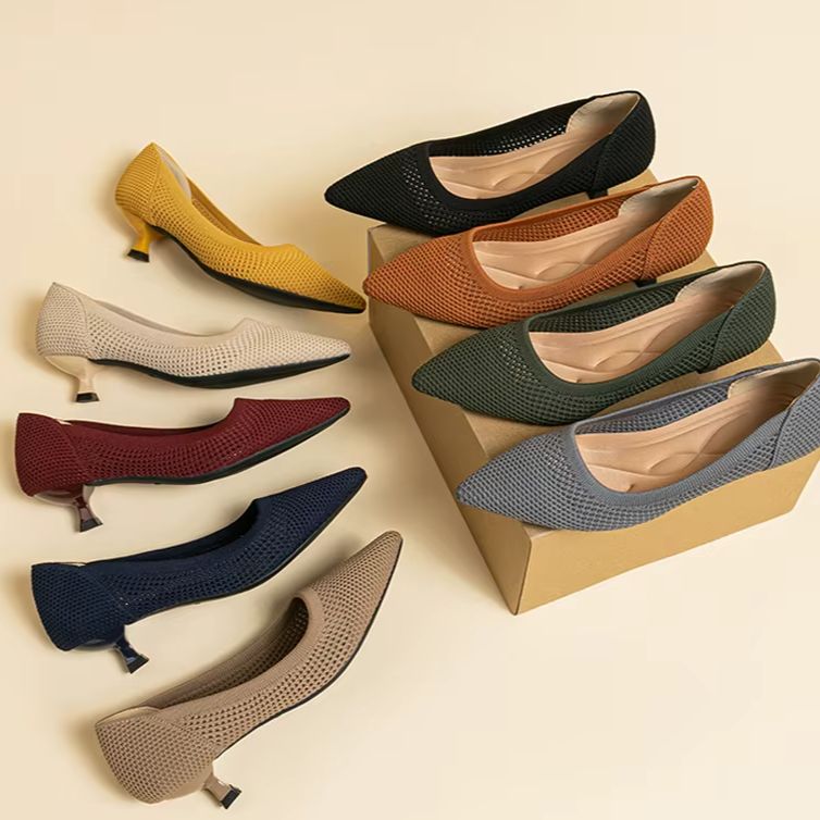 Scarpin Salto Kitten Confortável em Malha Tricô - Leandra