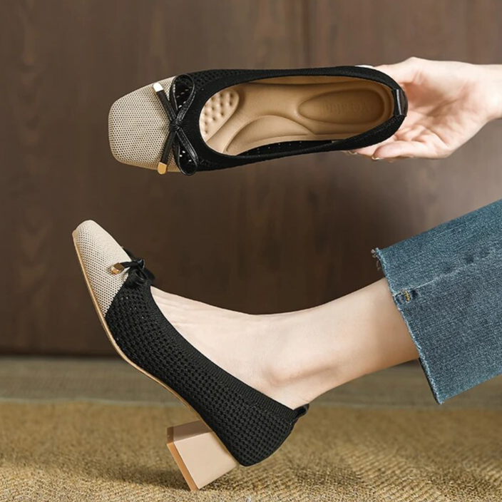 Scarpin Salto Bloco Confortável Malha Tricô - Antonela