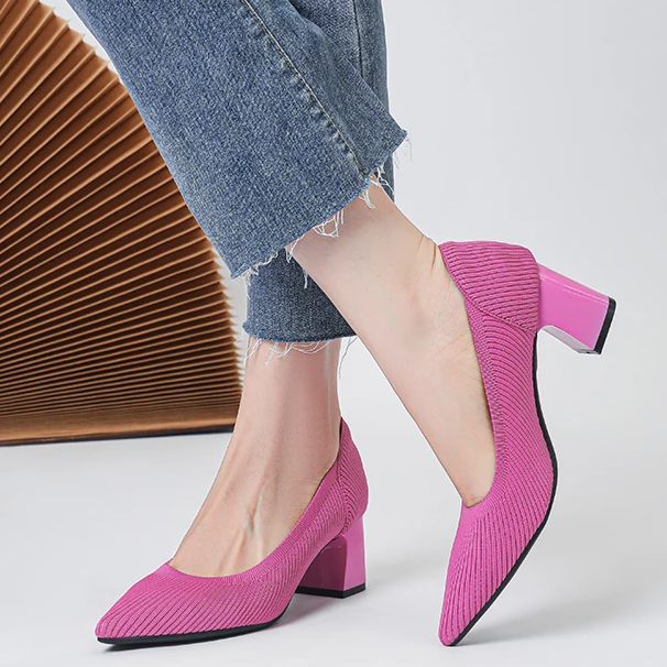 Scarpin Salto Bloco Confortável em Malha Tricô - Alice