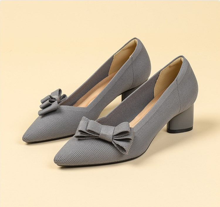 Scarpin Salto Bloco Confortável em Malha Tricô - Mabel