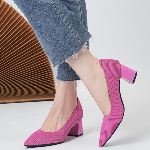 Scarpin Salto Bloco Confortável em Malha Tricô - Alice