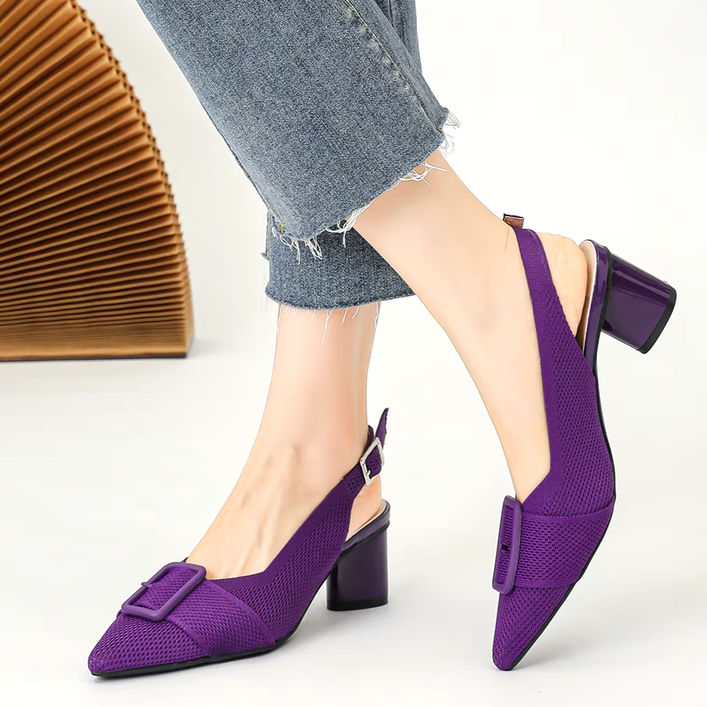 Slingback Salto Bloco Malha Tricô Confortável - Isabella