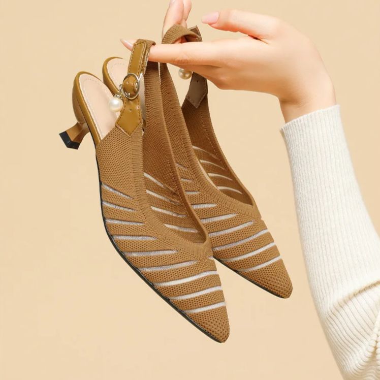 Slingback Salto Kitten Malha Tricô Confortável - Jessie