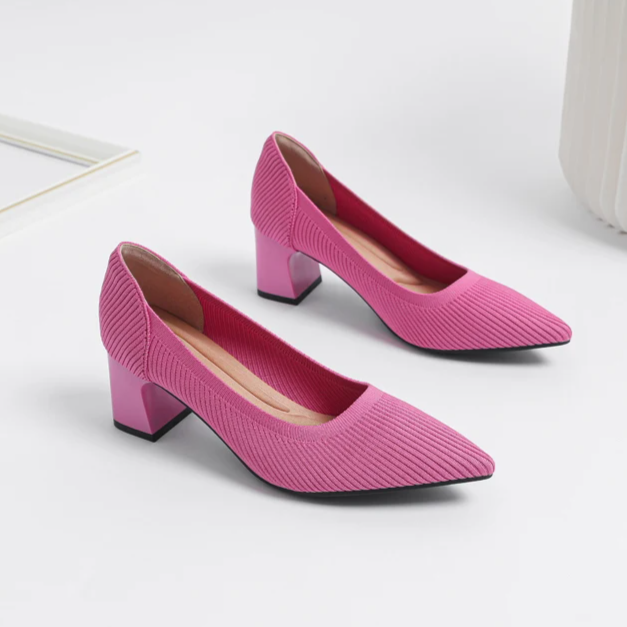 Scarpin Salto Bloco Confortável em Malha Tricô - Alice