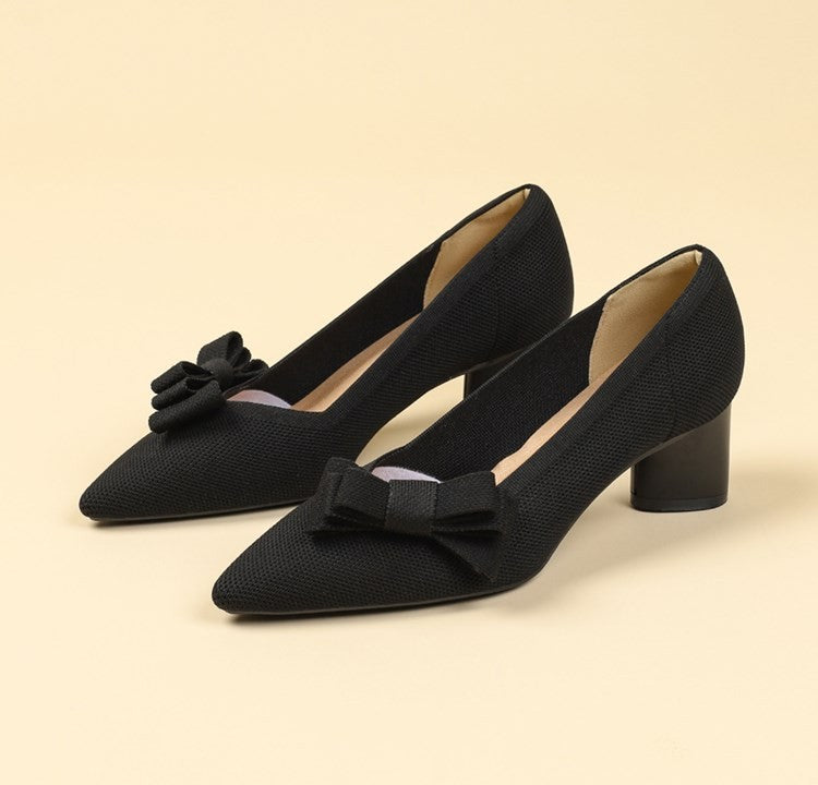 Scarpin Salto Bloco Confortável em Malha Tricô - Mabel