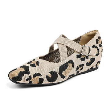 Sapato Mary Jane Salto Cunha Confortável em Malha Tricô - Rhea