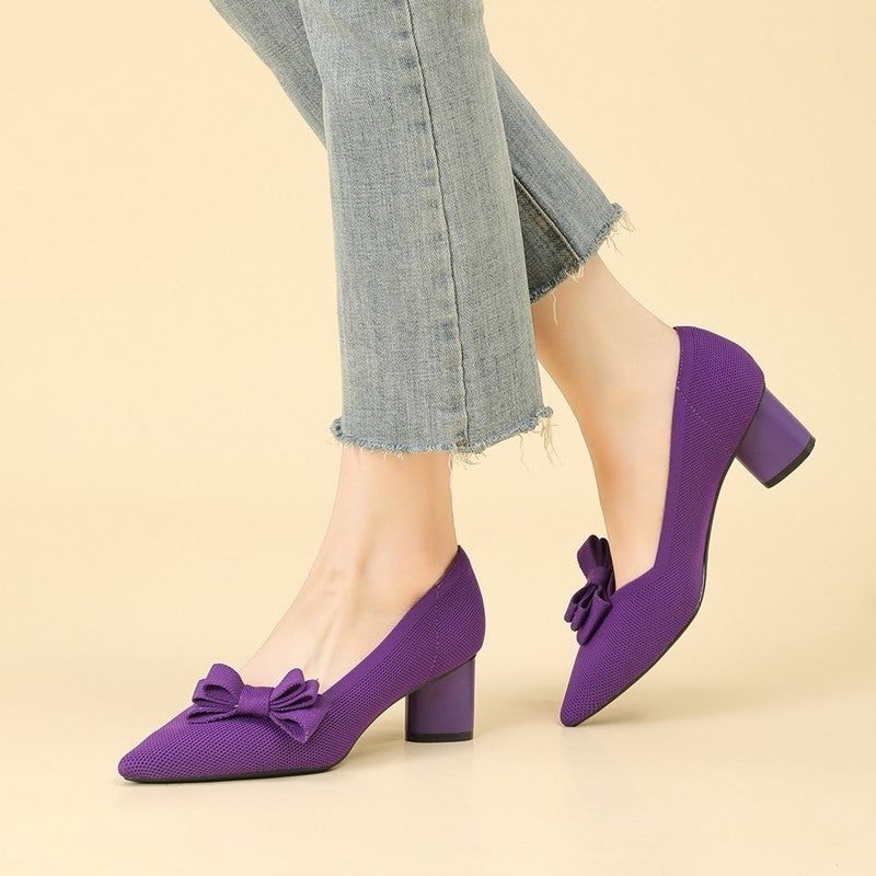 Scarpin Salto Bloco Confortável em Malha Tricô - Mabel