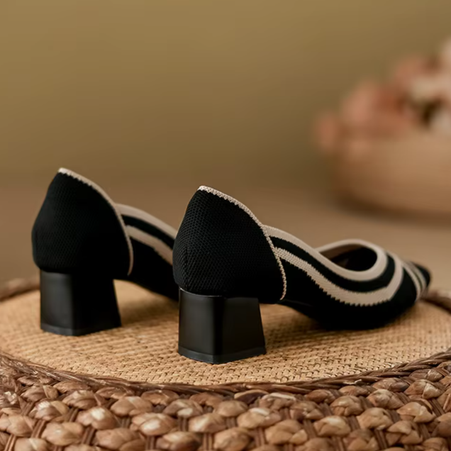 Scarpin Salto Bloco Confortável em Malha Tricô - Arianna