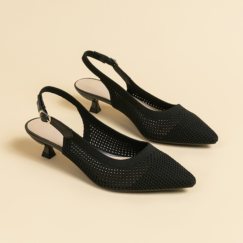 Slingback Salto Kitten Malha Tricô Confortável - Josiane