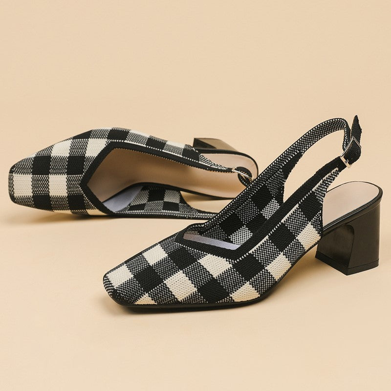 Slingback Salto Bloco Malha Tricô Confortável - Kiara