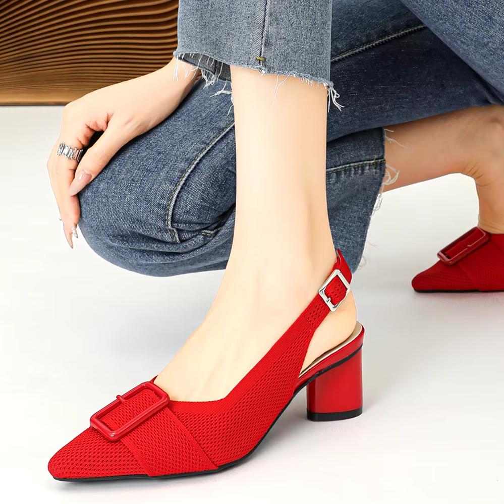 Slingback Salto Bloco Malha Tricô Confortável - Isabella